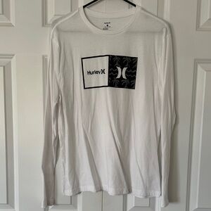 Hurley Men's White Long Sleeve Tee with Black Graphic